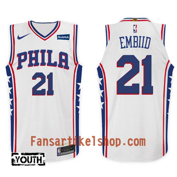 NBA Philadelphia 76ers Trikot Joel Embiid 21 Nike 2017-18 Weiß Swingman - Kinder NBA Philadelphia 76ers Trikot Joel Embiid 21 Nike 2017-18 Weiß Swingman - Kinder